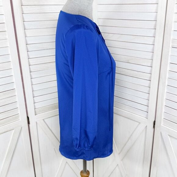 The Limited Cutouts Tie Neck Shimmer Crepe Blouse Blue XS - Picture 3 of 12